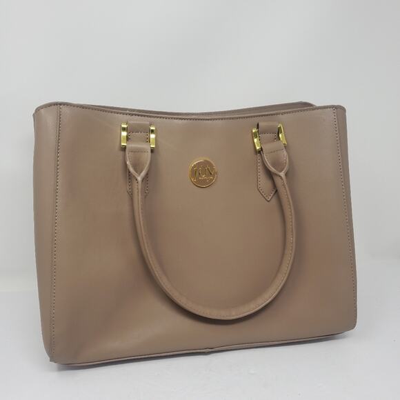 Joy Mangano Taupe Leather large structured handbag Great condition - Picture 1 of 11